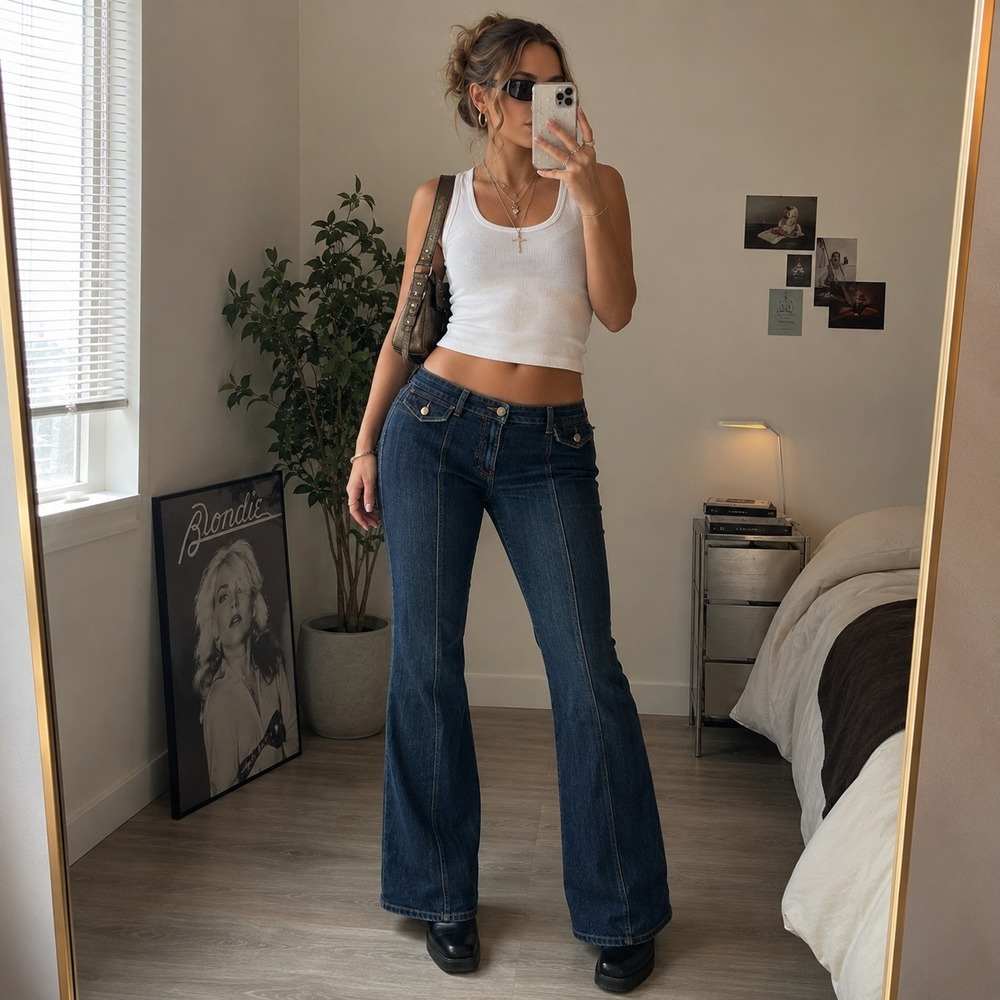 Y2K Flare Trouser Jeans Classic Rise Old Navy Denim Sz 12 Dark Wash Indie 2000s
